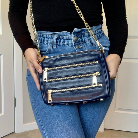 Rebecca Minkoff 3 Zip Navy Leather Crossbody - Picture 2 of 13